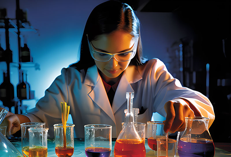 實驗室技術(shù)人員正在測試打印機墨水的粘度和顏色一致性