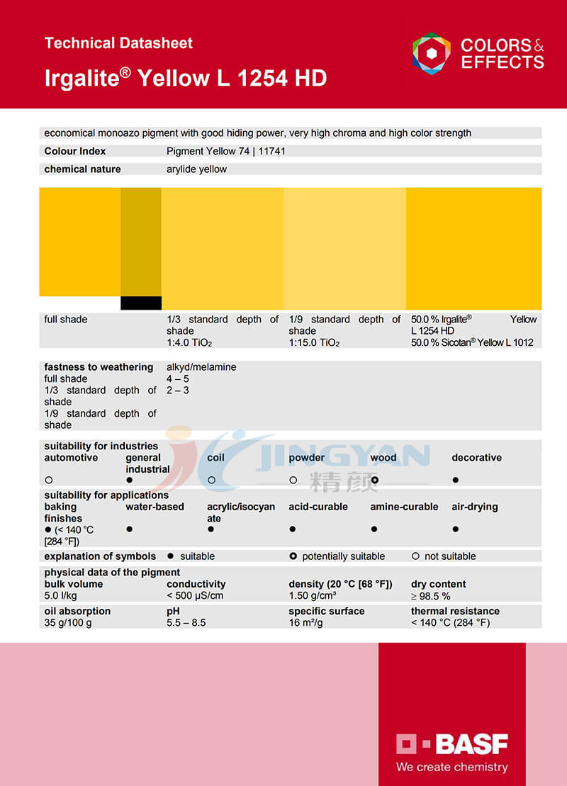 巴斯夫L1254HD單偶氮顏料黃TDS技術(shù)數(shù)據(jù)報(bào)告