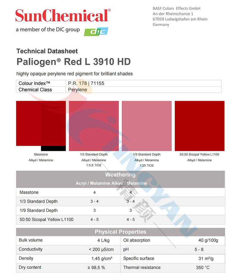 DIC L3910HD苝紅顏料TDS技術(shù)數(shù)據(jù)報(bào)告