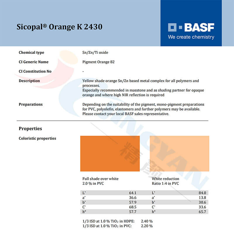 巴斯夫K2430錫鋅鈦金屬絡(luò)合無機顏料TDS報告