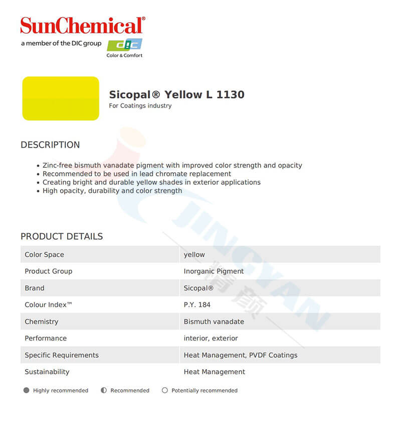 巴斯夫 L1130釩酸鉍黃色顏料TDS技術(shù)報(bào)告